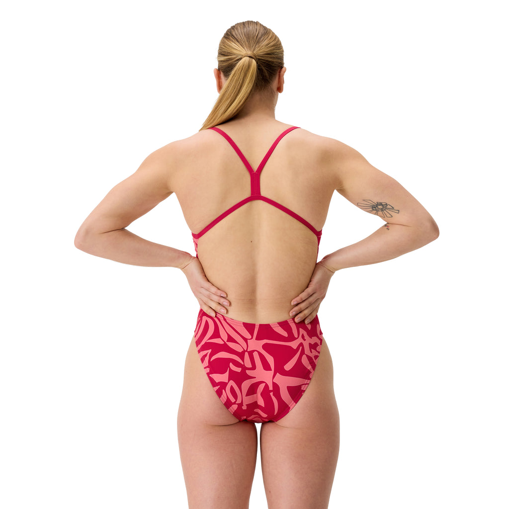 Baddräkt - Club Training Printed V-Back 2.0 röd/orange