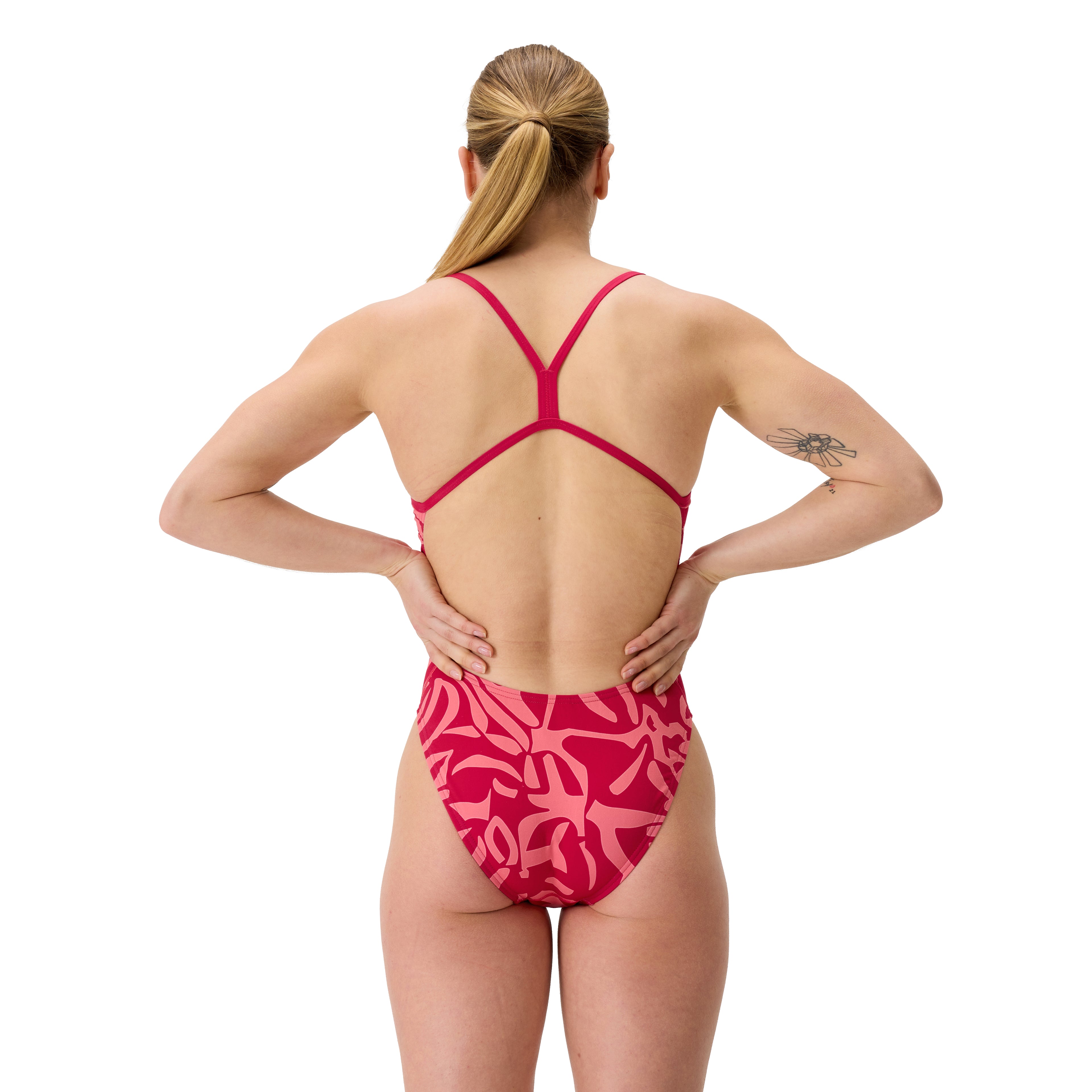 Baddräkt - Club Training Printed V-Back 2.0 röd/orange